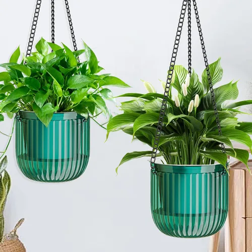 Vista 13 de Halatool Paquete de 2 macetas colgantes de riego automático para plantas de interior, macetas colgantes de 6.5 pulgadas al aire libre con 2 cadenas