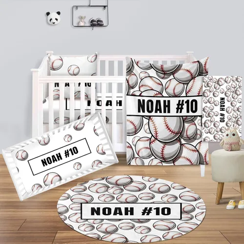 Vista 14 de Juego de ropa de cama para cuna de bebé, 5 piezas, diseño de bolas y arco iris, manta de bebé con nombre personalizado, sábana bajera para cuna