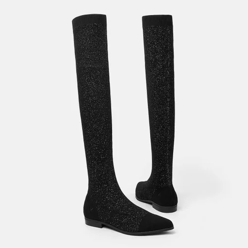 Vista 4 de VIVAIA Michaelia - Botas puntiagudas por encima de la rodilla de 21.7in de altura de caña de 21.7in de alto, botines de tela tejida de lana, zapatos