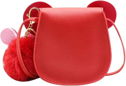 Vista 3 de JUMISEE Bolso cruzado con lazo para niñas pequeñas, diseño de ratón, con pompones