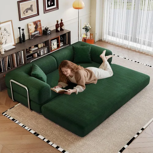 Vista 4 de Sofá cama modular, sofá cama convertible con respaldo de almohada y apoyabrazos de apoyabrazos, sofá de nube deshuesada para sala de estar y Verde