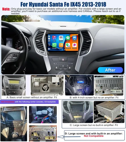 Vista 2 de Radio de coche para Hyundai Santa Fe IX45 2013-2018 inalámbrico CarPlay Android Auto