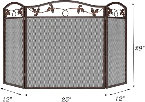 Vista 6 de Protector plegable de la chispa de la pantalla de la chimenea de 3 paneles, color cobre rústico de la malla metálica del diseño de la hoja