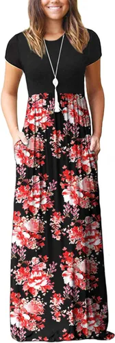 Vista 6 de DEARCASE - Vestido Maxi para Mujer de Manga Corta, Casual de Verano, Holgado, Liso, Cómodo, Vestidos Largos con Bolsillos 1-negro