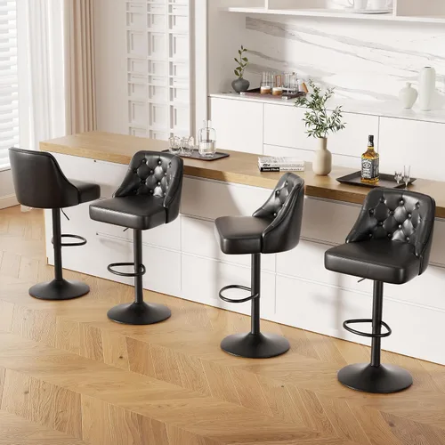 Vista 16 de Juego de 2 taburetes de bar, taburete de bar ajustable con respaldo, sillas de bar tapizadas de piel sintética, taburetes de bar giratorios modernos
