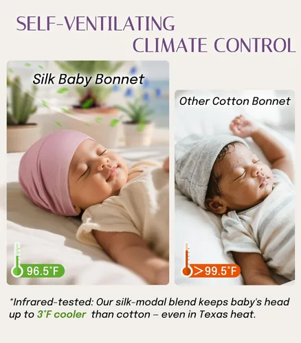 Vista 4 de OLESILK Gorro de Seda para Bebé de 0-6 Meses - Gorro de Cabello para Niños Pequeños de Seda de Morera 100%, Gorro de Noche Ajustable para Dormir