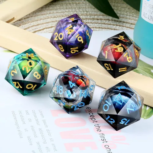 Vista 2 de DNDND - Dados D20 de 1.299 in, 1.31 pulgadas, ojo de dragón líquido, 20 dados con hermosa caja de regalo para Calabozos y Dragones (azul)