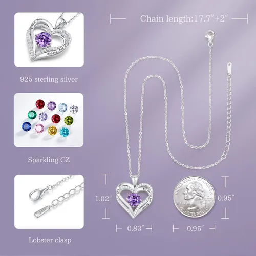 Vista 4 de CDE Forever Love - Collares con dije en forma de corazón, de plata de ley925 y con piedra de nacimiento y circonia para mujer, regalo de aniversario