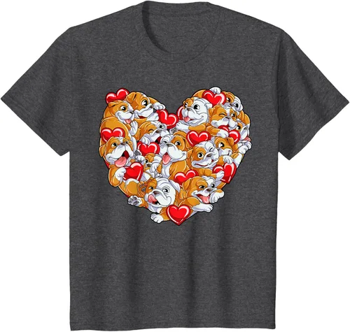 Vista 25 de Camiseta inglesa para el día de San Valentín con diseño de corazón y perro amante de los niños Negro