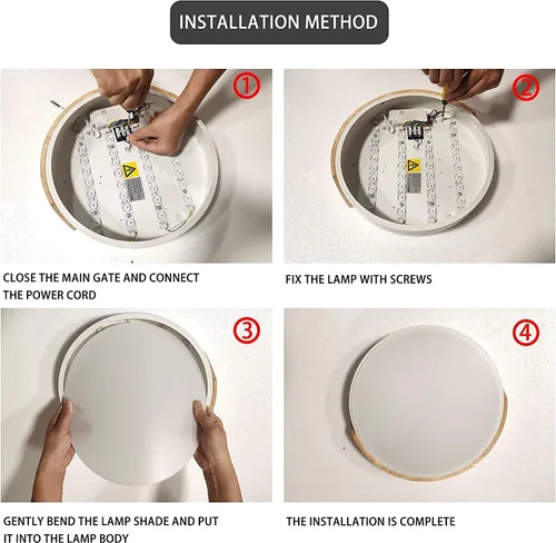 Vista 6 de Lámpara de techo LED de madera de montaje empotrado, 3CCT 3000K-6500K moderna negra cerca de las luminarias del techo, lámpara de techo redonda