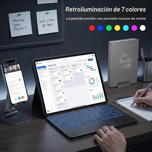 Vista 5 de Funda de teclado retroiluminada con panel táctil para Honor Pad 8 de 12 pulgadas 2022 (HEY-W09), funda inteligente liviana y delgada con soporte