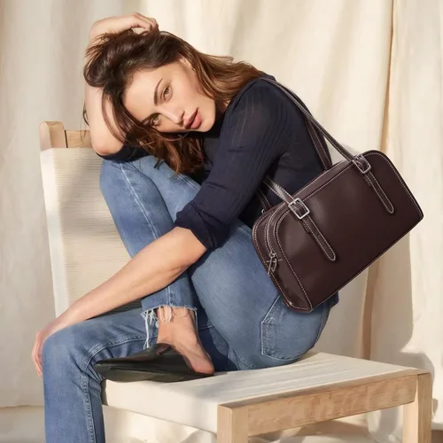 Vista 2 de KALIDI - Bolso de hombro de piel con cremallera Swing para mujer Café