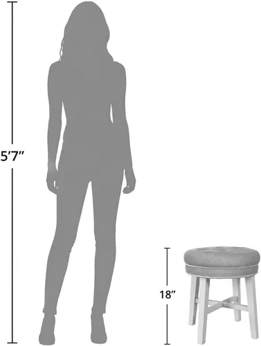 Vista 10 de Hillsdale, Sophia Taburete redondo de madera capitoné y tapizado sin espalda para sala de maquillaje o baño, gris