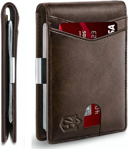 Vista 95 de Zitahli - Carteras delgadas con clip para dinero para hombre, tarjetero minimalista, de cuero, plegable, con bloqueo RFID, cartera de bolsillo