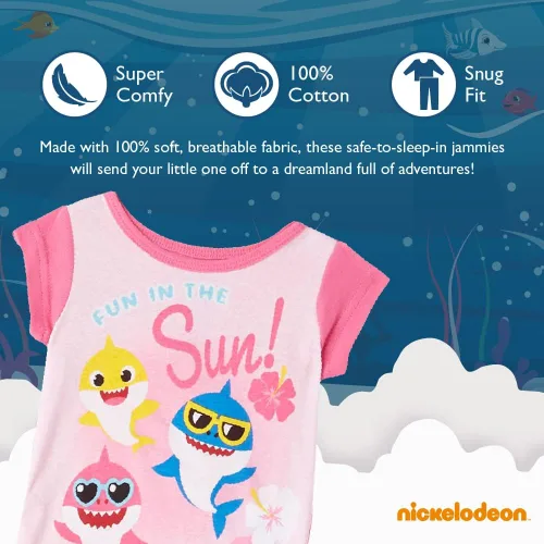 Vista 3 de Nickelodeon unisex-child Paw Patrol Baby Shark Blue's Clues & You 4-piece Snug-fit Cotton Pajama Set, Soft & Cute for Kids