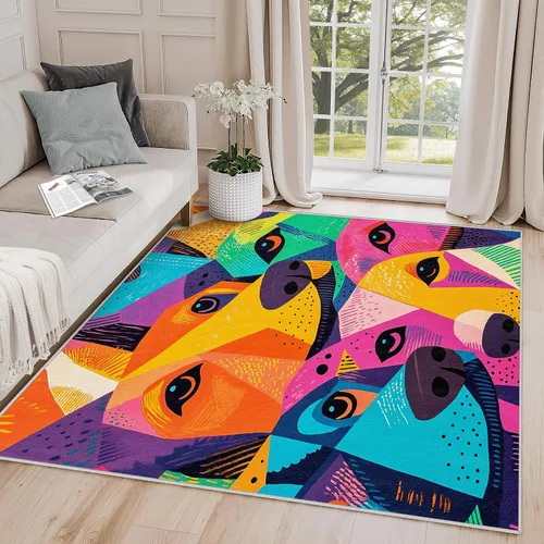 Vista 7 de Alfombra Geométrica 2x3 - Alfombra de Área Abstracta Retro Colorida, Tapete de Puerta Moderno de Mediados de Siglo, Lavable y Antideslizante y Suave