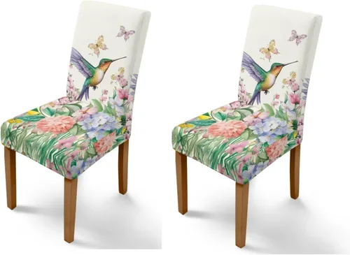 Vista 41 de Rnyleeg Juego de 1 fundas de asiento de comedor con estampado de flores azules para sillas de comedor, fundas protectoras suaves y lavables