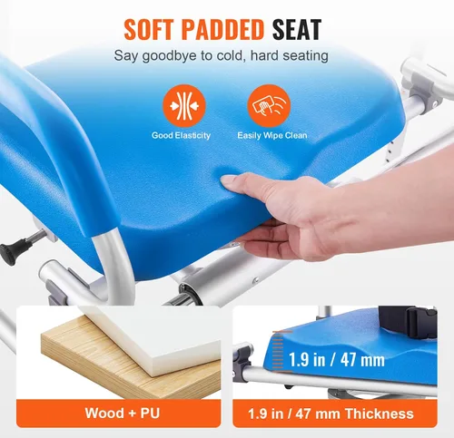 Vista 3 de VEVOR Banco deslizante de transferencia de bañera con asiento giratorio de 360 grados, silla de ducha deslizante con reposabrazos pivotantes