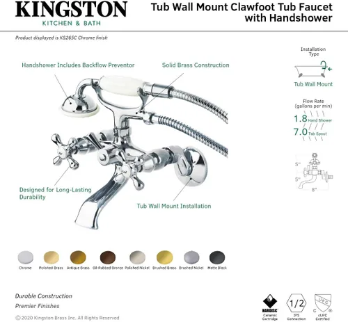Vista 10 de Kingston Brass Kingston KS265AB - Llenador de bañera ajustable de 6 pulgadas para montaje en pared, latón antiguo