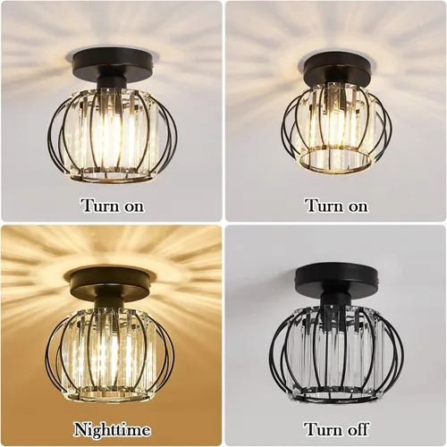 Vista 4 de Modern Celing Light 2 Pack Semi Flush Mount Fixture Small Crystal Chandelier Mini Indoor Ceiling Lamp for Bathroom Hallway Foyer Porch Hall Black2