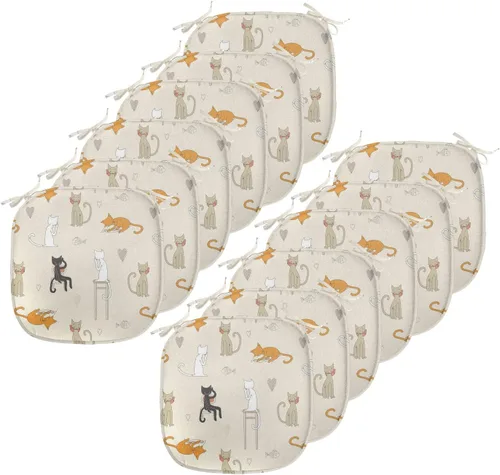 Vista 26 de Lunarable Cojín de asiento para silla de café, siluetas de taza de café expreso con frijoles fuente de cafeína, ilustración de bebidas gourmet