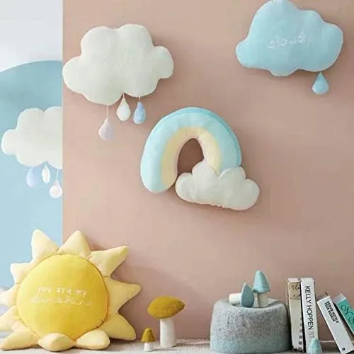 Vista 6 de XIAOHONG Almohada de nube de arcoíris y luna, felpa suave rellena de algodón PP en forma de nube, decoración de guardería, almohada para sofá, 17.7