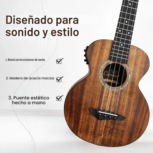 Vista 2 de Caramel Ukulele Eléctrico Tenor CT204 de Madera de Acacia Totalmente Maciza de 26 Pulgadas, Kit Profesional de Ukulele para Principiantes, Paquete