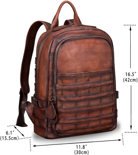 Vista 4 de IVTG Mochila grande de cuero genuino para hombre, mochila vintage para portátil, mochila de alta capacidad para bolsa de viaje