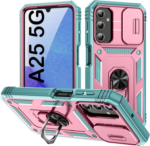 Vista 208 de PASNEW Funda militar para iPhone 13 Pro Max, cubierta de cámara deslizante y soporte de anillo de metal de 360°, carcasa rígida multicapa resistente