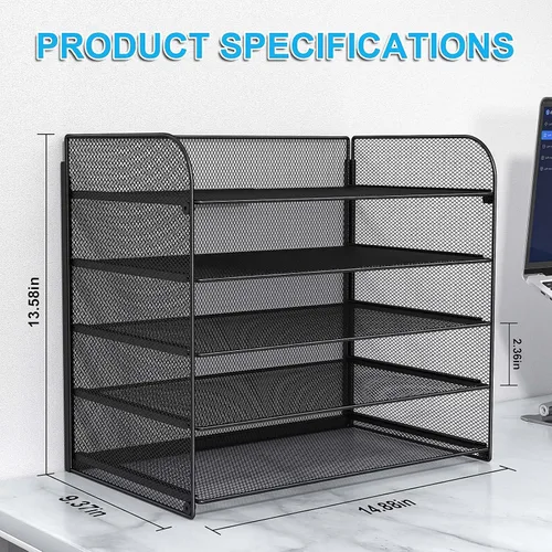 Vista 5 de Organizador de papel legal/A4 de 5 niveles, soporte para bandeja de papel para escritorio, soporte de archivos/clasificador, carpetas de archivos