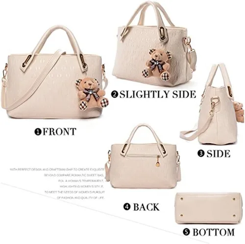 Vista 15 de FiveloveTwo. Bolso de mano para mujer, 4 piezas, con asa superior, bolsa de hombro, soporte para tarjetas