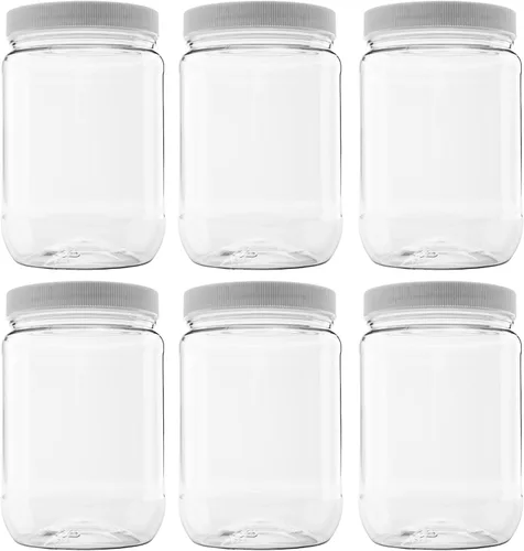 Vista 15 de Tarro de plástico de 64 oz (1/2 galón), tapa blanca, paquete de 1