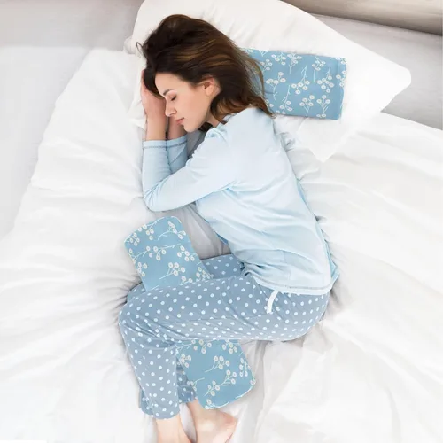 Vista 6 de Almohada redonda con funda de almohada cervical con diseño de flores azules y blancas, almohada cervical, soporte de cuello de espuma viscoelástica