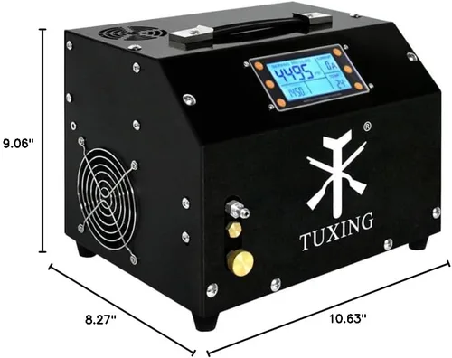 Vista 9 de TUXING Compresor de aire PCP de 4500 psi, compresor de rifle de aire con pantalla de control LCD luminosa, sin aceite/agua, transformador
