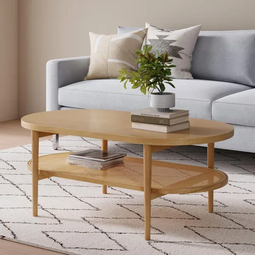 Vista 11 de Nathan James Asher Mid-Century - Mesa de centro rectangular con parte superior de cristal y estante de almacenamiento con acabado de madera con Negro