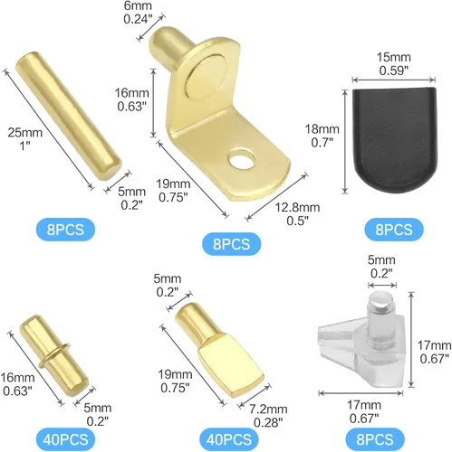 Vista 2 de Juego de 112 uñas de 5 estilos para estante, pasador de soporte de estante chapado en níquel metálico, cubierta de silicona, adecuado para gabinete