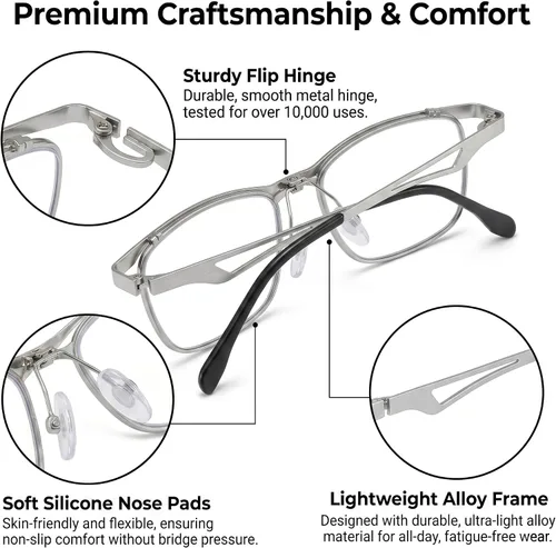 Vista 6 de Hubeye Flip Top Metal Blue Light Filter Reader Unisex Silvery