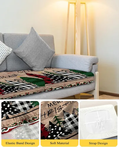 Vista 4 de Fundas de cojín elásticas para sofá de árbol de Navidad, seccionalindividualLT, funda para muebles con parte inferior elástica, diseño de copos