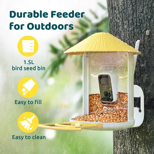 Vista 5 de NETVUE by Birdfy - Alimentador inteligente para pájaros con cámara AI 2K alimentado por energía solar, observación inalámbrica de aves silvestres