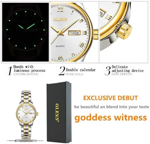 Vista 3 de OLEVS Fashion Watches for Women Waterproof Analog Quartz Wrist Watches for Women Stainless Steel Calendar Watch