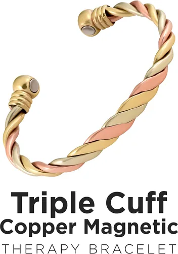 Vista 3 de Pulsera magnética de cobre triple, para hombres y mujeres, imanes de alta potencia, brazalete ajustable