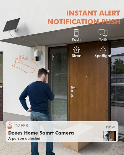 Vista 5 de Dzees Cámaras de seguridad inalámbricas para exteriores, 2K Pan/Tilt 360° View Solar/Baterías WiFi alimentadas por baterías para seguridad del hogar