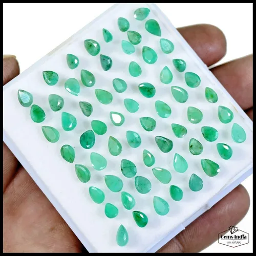 Vista 3 de gemsindia 20,60 quilates esmeralda colombiana natural corte pera hermosa joyería suelta piedras preciosas 63 piezas tamaño 0.157-0.236in