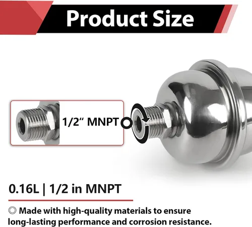 Vista 2 de EFIELD Mini tanque de expansión térmica (0.16L), pararrayos de martillo de acero inoxidable con rosca de 1/2 pulgada para calentador de agua sin