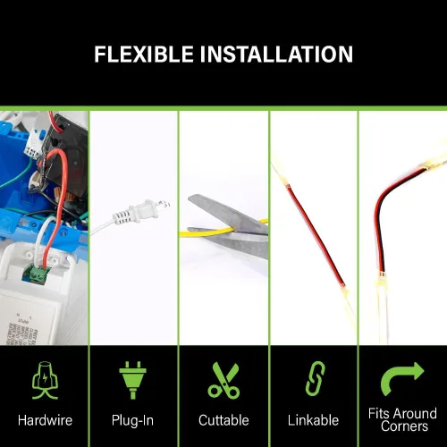 Vista 3 de Feit Electric Cinta de Luz LED de 16 pies, Regulable, Enchufable/Cableado Directo, Tiras de Luz LED Ultradelgadas para el Hogar, 2950 Lúmenes, 3000K
