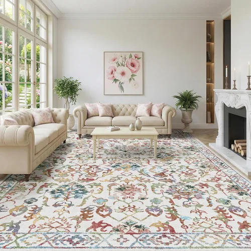 Vista 26 de Alfombra de área pequeña de 2 x 3 pulgadas, color beige, para entrada, baño, cocina, antideslizante, de pelo bajo, lavable, moderna alfombra bohemia