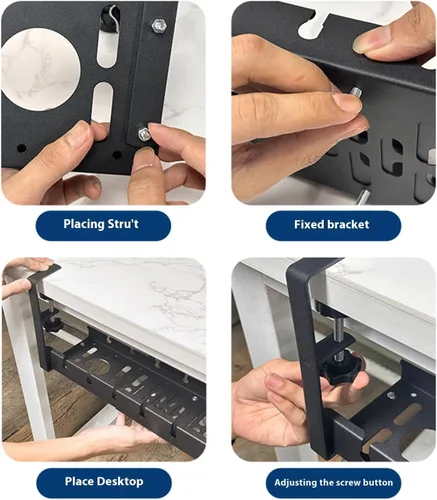 Vista 5 de Space Saving Under Desk Cable Tray Adjustable Length 15.75-20.47 Inches Holds 20lbs Not Drilling Required for Home Not Drill Cable Organizers