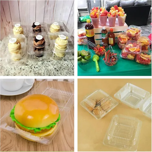 Vista 5 de OJYUDD Paquete de 200 Recipientes de Comida Cuadrados de Plástico Transparente con Bisagras, Recipientes Desechables Para Llevar con Tapas
