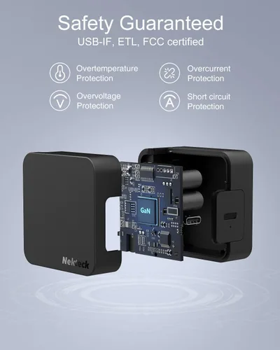 Vista 8 de Cargador USB C de 60 W de carga rápida, Nekteck GaN Tech PD 3.0 de carga rápida con enchufe plegable, compatible con MacBook Air/Pro, iPhone