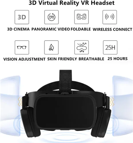 Vista 2 de 3D Virtual Reality VR Headset with Wireless Remote Bluetooth VR Glasses for Movies Video Games IMAX Compatible for Android iOS iPhone 12 11 Pro Max
